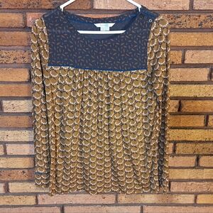 Boden Size 4 Long Sleeve Tan And Navy Printed Top